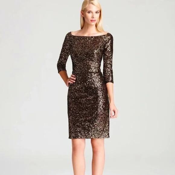David Meister Sequin Dress Gold Size 10 - Picture 1 of 6